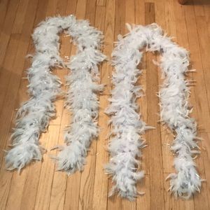 White feather boas with silver strands